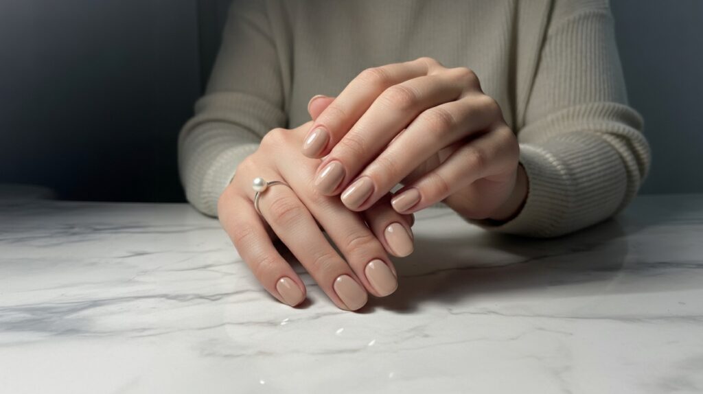 Dubai Glamour at Rojanan Beauty: Premium Hair, Nail & Eyelash 3 Close-up BIAB gel manicure at Rojanan Beauty in Azizi Riviera, Dubai